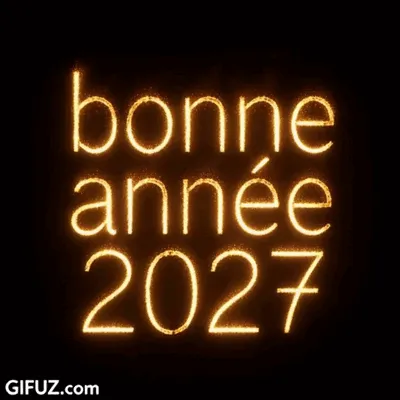 Happy New Year 2027 sparkles in golden letters on a black background.