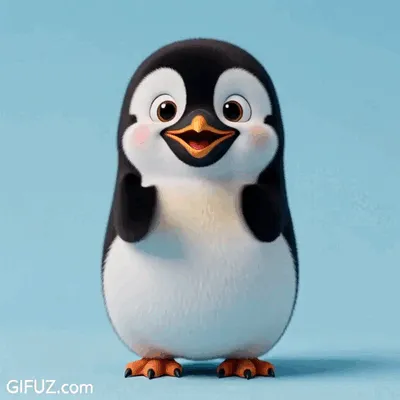 A smiling little penguin flaps its wings to offer enthusiastic congratulations.
