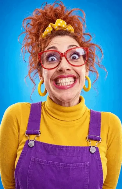 Red glasses, colorful clothes and a beaming smile: show your happiness, share your enthusiasm or celebrate good news.