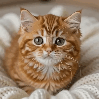 Un adorabile gattino rosso dà un bacio mentre è avvolto in una coperta.