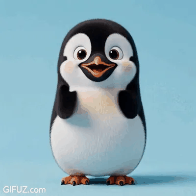 Un piccolo pinguino sorridente sbatte le ali per offrire congratulazioni entusiaste.