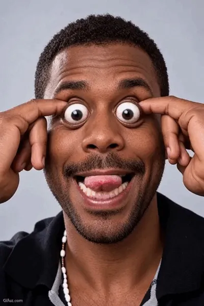 Wide eyes, a tongue sticking out and an exaggerated face: a quirky reaction for showing surprise or teasing friends.