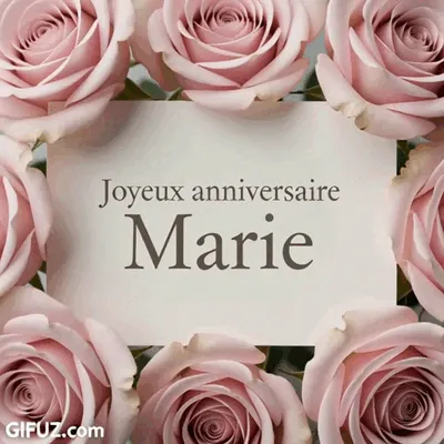 Pink roses surround a Happy Birthday Marie card.