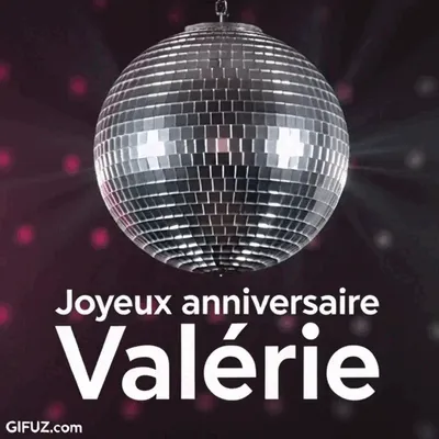 A disco ball sparkles above a Happy Birthday Valérie message.