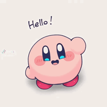 Kirby greets you with a cheerful Hello.
