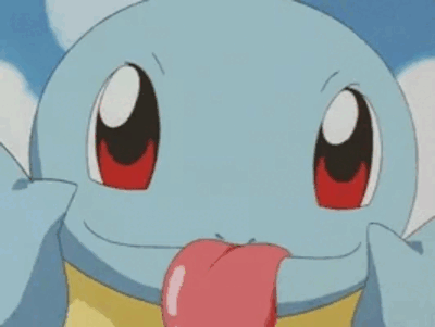 Squirtle sticks out its tongue for a little teasing.