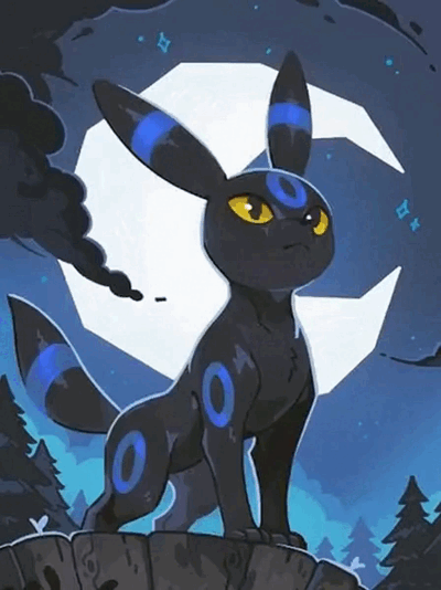Umbreon looks thoughtful under the moon.