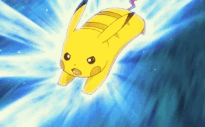 Pikachu launches an attack in a burst of electricity.