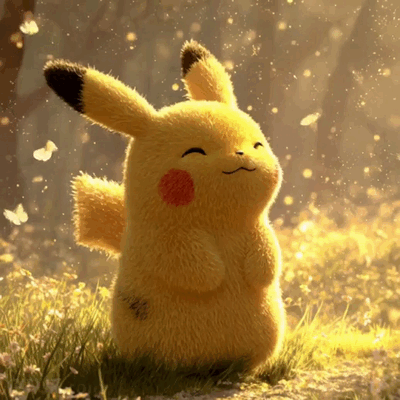 Pikachu enjoys a happy moment in nature.