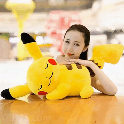 A well-earned break on a Pikachu plush toy.