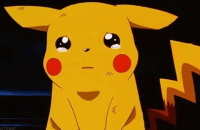 Pikachu bursts into tears.