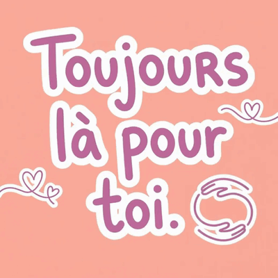 Le message Toujours là pour toi, entouré de petits cœurs, sur un fond rose.